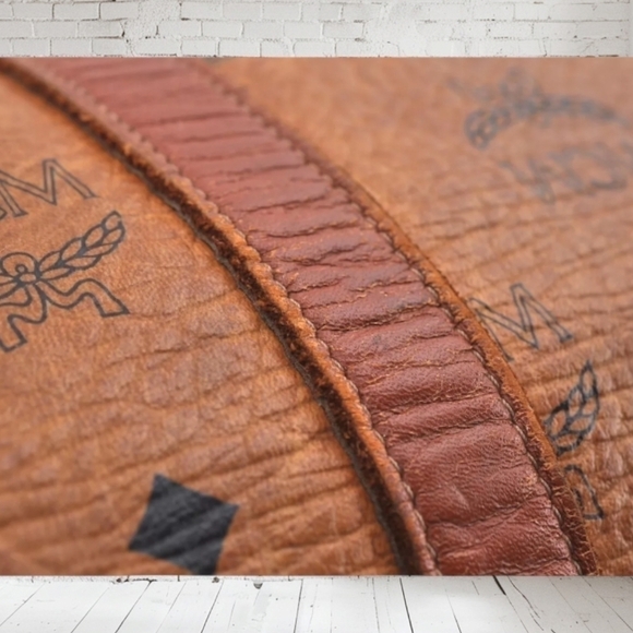 MCM Visetos Leather Boston Bag Brown Unisex Vintage - Picture 17 of 17